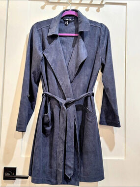 Orb faux suede Blue lightweight Trench Coat / jacket  Size Small